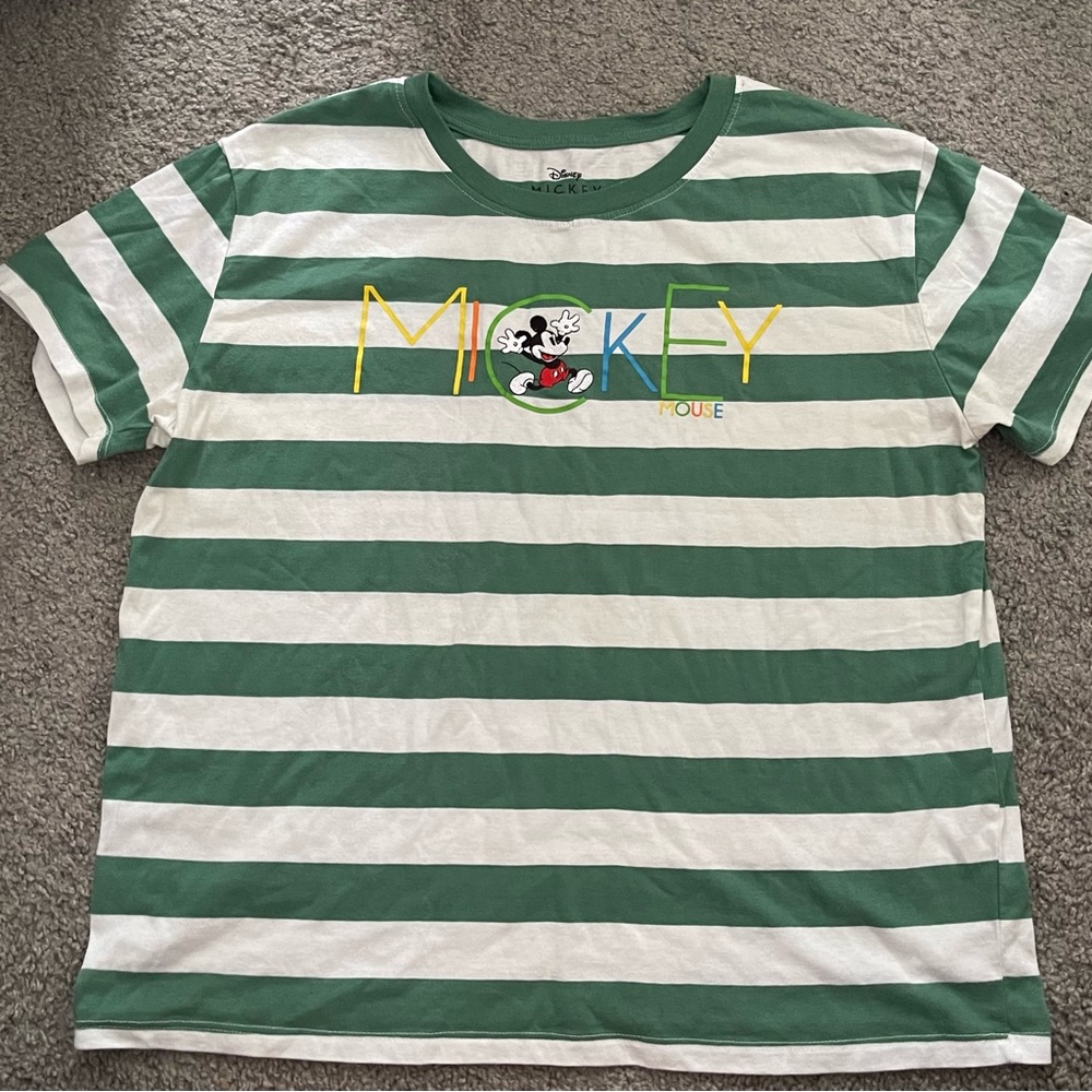 Disney Mickey Mouse Striped Green and White Tee